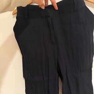 Satin Navy Blue Black Stripe Cropped Pants